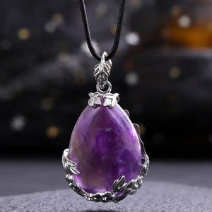 Amethyst Natural Stone Drop Shaped Pendant Necklace Healing Gemstone Pendant